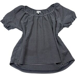 Madewell Texture & Thread Top Women's M Navy White Striped Puff Sleeve Blouse